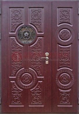 Красная железная дверь Винорит со стеклом и ковкой ДСК-235 в Щербинке