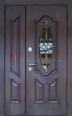 Темная металлическая дверь Винорит со стеклом и ковкой ДСК-239 в Щербинке