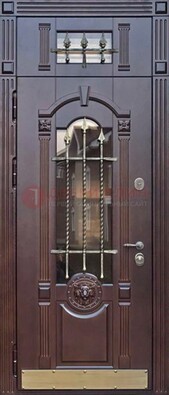 Металлическая дверь массив со стеклом и ковкой с фрамугой ДСК-249 в Щербинке