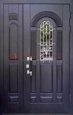 Входная дверь Винорит со стеклом и ковкой с узором ДСК-270 в Щербинке