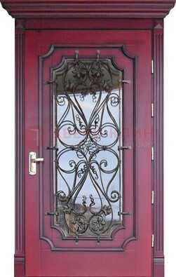 Красная стальная дверь Винорит со стеклом и ковкой ДСК-271 в Щербинке