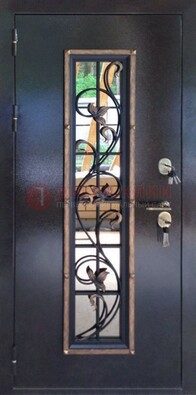 Железная дверь с порошковым напылением стеклом и ковкой ДСК-279 в Щербинке