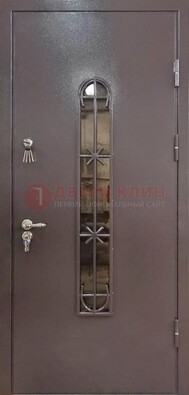 Металлическая дверь Порошок с небольшим стеклом и ковкой ДСК-282 в Щербинке
