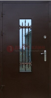 Надежная металлическая дверь со стеклом и ковкой ДСК-47 в Щербинке