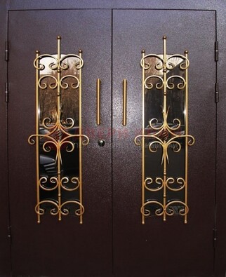 Металлическая дверь с ковкой и остеклением ДСК-49 в Щербинке