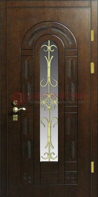 Дизайнерская металлическая дверь со стеклом и ковкой ДСК-50 в Щербинке