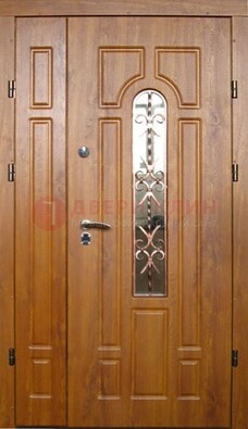 Стальная дверь со стеклом и цветной ковкой ДСК-78 для панельного дома в Щербинке