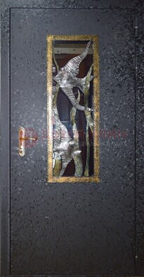 Металлическая дверь со стеклом и ковкой ДСК-82 для крыльца в Щербинке