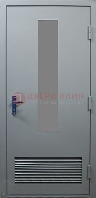Серая металлическая техническая дверь с декоративной вставкой ДТ-14 в Щербинке