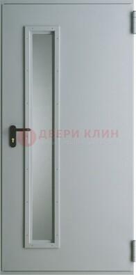 Белая железная противопожарная дверь со вставкой из стекла ДТ-9 в Щербинке