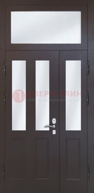 Черная тамбурная дверь со стеклянными вставками ДТМ-38 в Щербинке