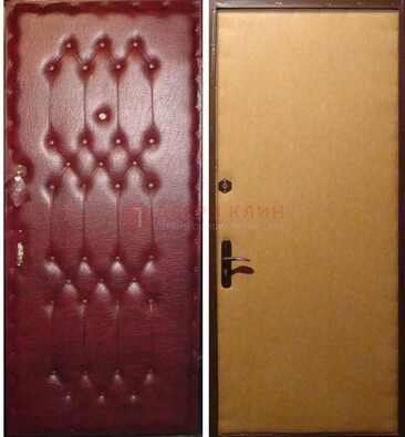 Бордовая металлическая дверь с винилискожей ДВ-1 в Щербинке