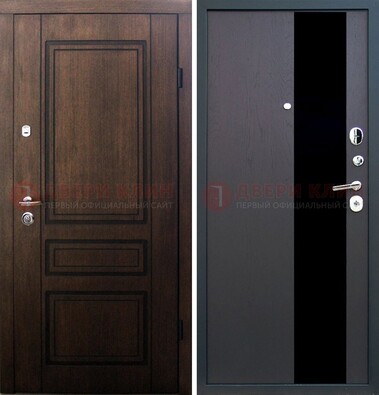Входная дверь Итальянский орех с МДФ с черным стеклом ДМ-1199 в Щербинке