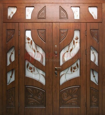 Элитная двухстворчатая дверь с витражным стеклом ДВТ-173 в Щербинке
