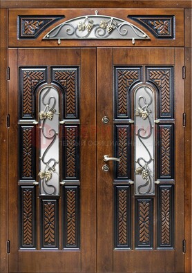 Входная двухстворчатая дверь с виноритом и ковкой ДВТ-183 в Щербинке