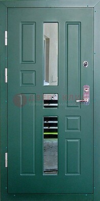 Зеленая железная  дверь с виноритом и зеркалом ДВТ-205 в Щербинке