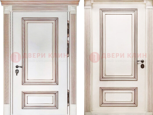 Белая металическая дверь с виноритом для дома ДВТ-239 в Щербинке