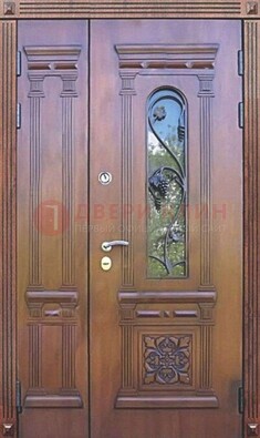 Железная коричневая филенчатая дверь с виноритом и МДФ ДВТ-85 в Щербинке