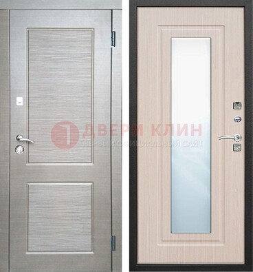 Светлая металлическая филенчатая дверь и МДФ Белый дуб с зеркалом ДЗ-104 в Щербинке