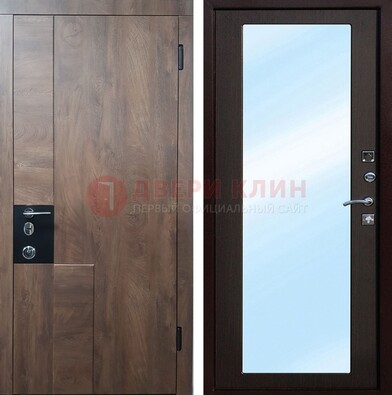 Коричневая металлическая дверь c МДФ с зеркалом ДЗ-106 в Щербинке
