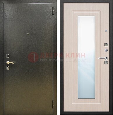 Входная темная дверь c порошковым покрытием и МДФ Белый дуб и зеркалом ДЗ-112 в Щербинке