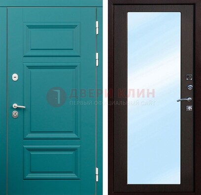 Зеленая входная дверь терморазрыв c виноритом и МДФ с зеркалом ДЗ-122 в Щербинке