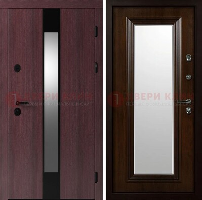 Темная стальная дверь МДФ с обеих сторон с зеркалом ДЗ-143 в Щербинке