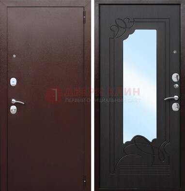Коричневая стальная дверь с зеркалом ДЗ-18 в Щербинке