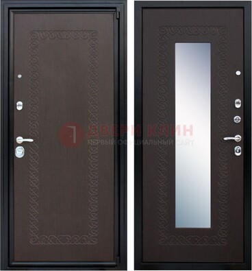 Темная стальная дверь с зеркалом ДЗ-20 в Щербинке