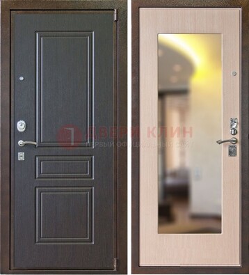 Коричневая стальная дверь с зеркалом МДФ внутри ДЗ-27 в Щербинке