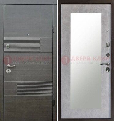 Серая входная дверь с МДФ панелью и зеркалом внутри ДЗ-51 в Щербинке