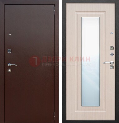 Входная дверь с порошковым покрытием филенчатой МДФ и зеркалом ДЗ-65 в Щербинке