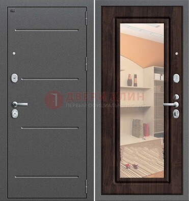 Серая стальная дверь с зеркалом винорит внутри ДЗ-6 в Кубинке