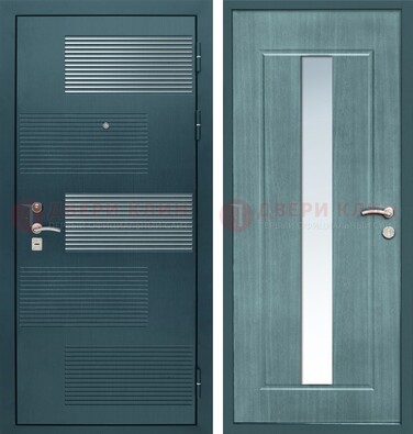Входная дверь с зеркальной вставкой внутри с голубым МДФ с зеркалом ДЗ-71 в Щербинке