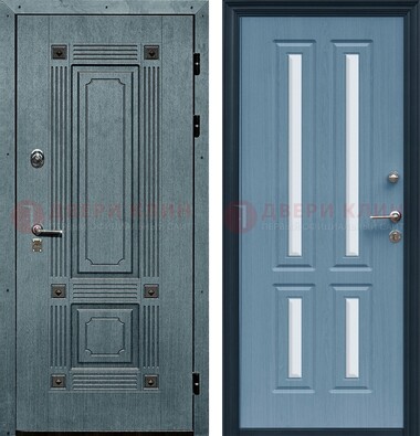 Голубая филенчатая дверь с МДФ и зеркальными вставками внутри ДЗ-80 в Щербинке