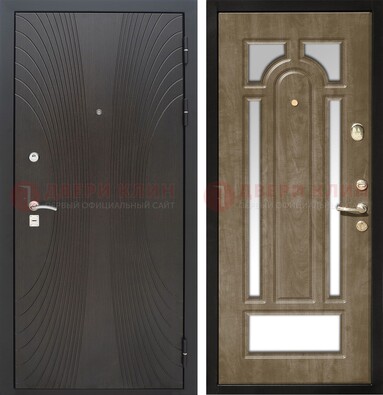 Темная металлическая дверь МДФ с различными зеркальными вставками внутри ДЗ-82 в Щербинке