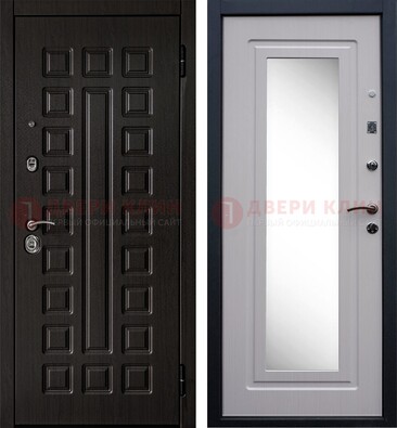 Черная филенчатая металлическая дверь МДФ с зеркалом ДЗ-83 в Щербинке