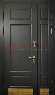 Черная полуторная железная дверь для частного дома ПЛ-2 в Щербинке