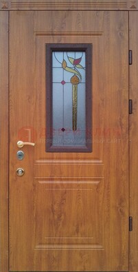 Железная дверь с МДФ и витражом ВЖ-24 в Щербинке